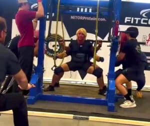 Lisa MacDonald completes an astounding powerlifting squat.