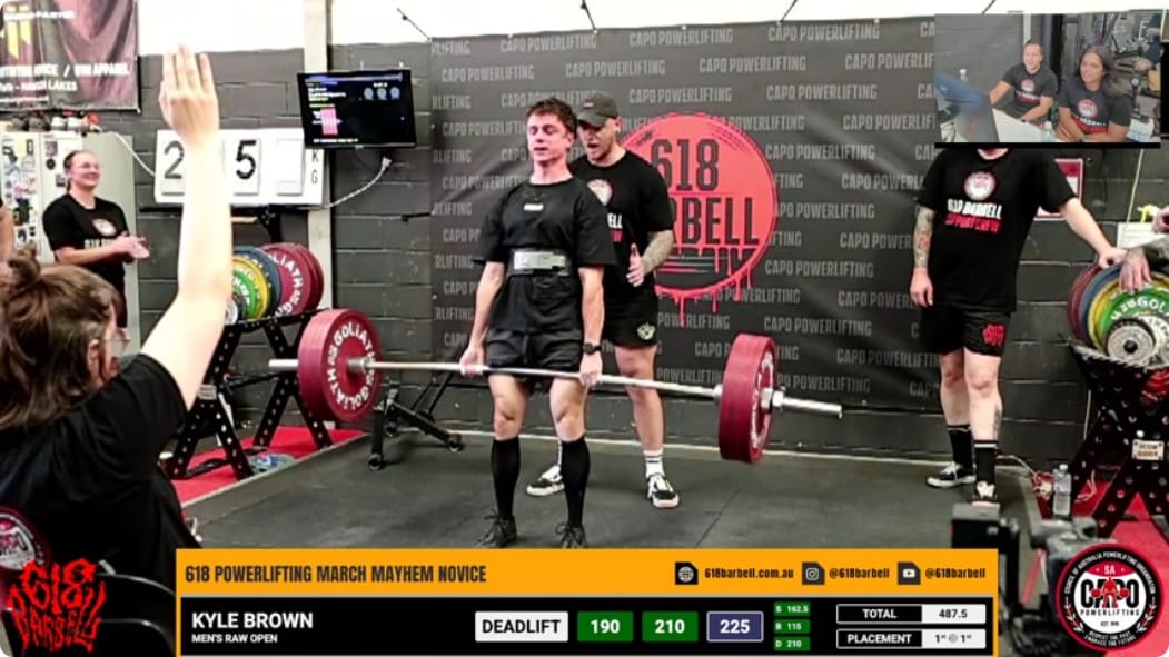 Kyle Brown 225 kg Deadlift 618 Powerlifting March Mayhem Novice