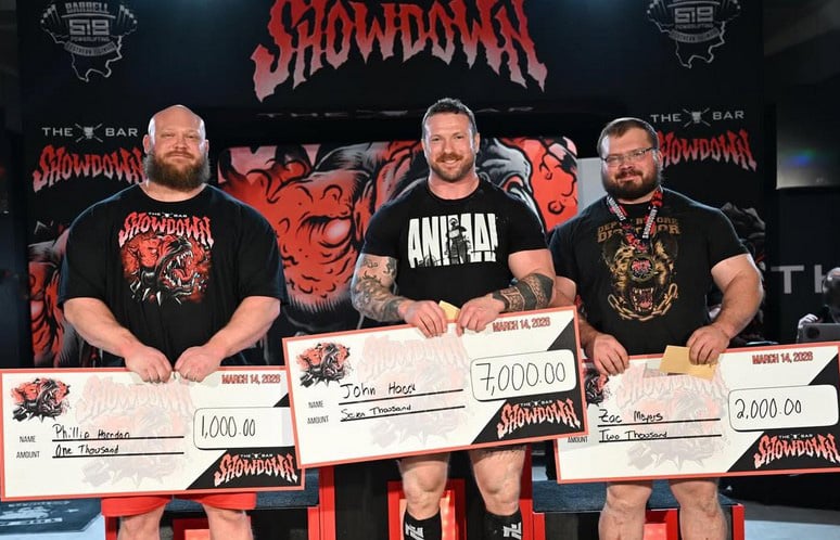 Top 3 Men's Division lifters Phillip Herndon, John Haack, and Zac Meyers at the the 2026 PLU The Bar Showdown powerlifting meet.
