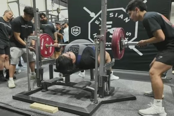 Carlos Olivares' 180 kg bench press Powerlifting America Last Chance Texas Qualifier at Elysian Strength