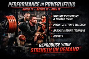 Powerlifter performing a heavy squat with a loaded barbell showcasing strength technique and competition execution