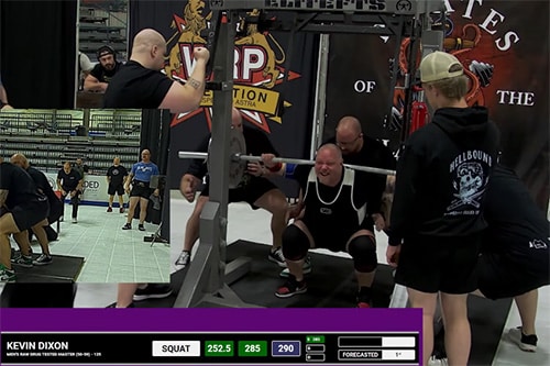 Kevin Dixon's 290 kg Squat to set a Men's Raw Record at the WRPF Canada Pirates of the Platform V Powerlifting Meet