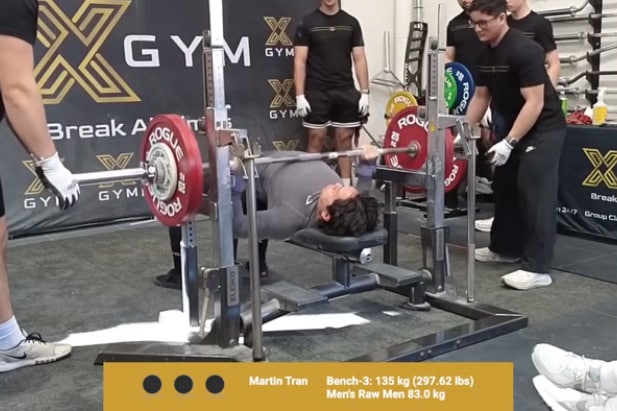 Martin Tran's 135 kg Bench Press at the XGYM Strength Trial Novice Powerlifting Competition
