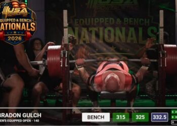 Bradon Gulch Benches 332.5 kg at the USA Powerlifting Equipped Nationals